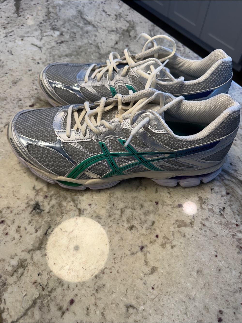Asics Men’s Silver Athletic Sneakers with Green Accent